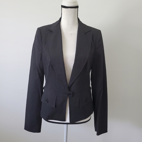 Reiss Goblin Cropped Striped Suite Blazer Jacket Wool Blend Size 14 - Picture 1 of 15
